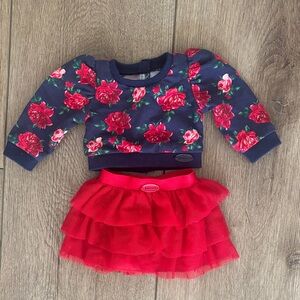 American Girl X Janie And Jack Rose Red Tulle Skirt & matching floral sweatshirt
